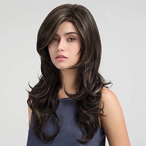 24" Brown Mixed Blonde Side Parting Wigs - Picture 2 of 6